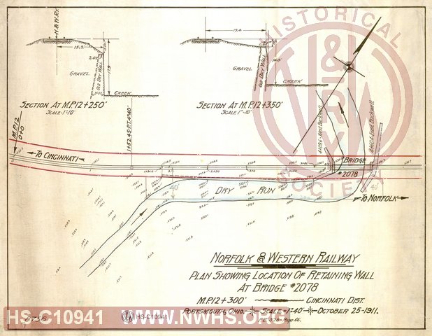 Plan Showing Location of Retaining Wall at Bridge #2078, MP 12+300', Cincinnati District