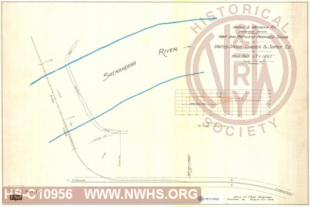 Map and Profile of Proposed Siding of United States Lumber & Supply Co. at MP 67+1487', Shenandoah Division