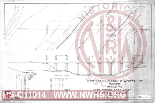 New River, Holston & Western Ry, Plan for trestle No.  Over Hunting Camp Creek, Station 518, Section 11
