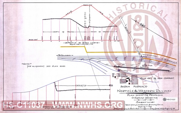 N&W Ry, Plan showing proposed overhead crossing at Sarah Lane, Ironton, Lawrenece County, Ohio