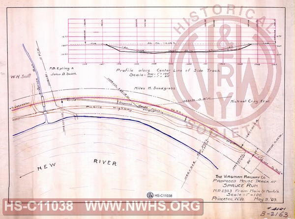 The Virginian Railway, Proposed House Track at Spruce Run, MP 295.9 from Main St. Norfolk