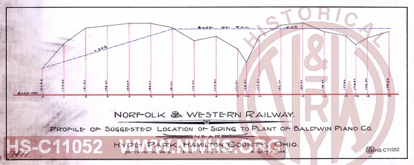 N&W Ry, Profile of suggested location of siding to plant of Baldwin Piano Co. near Hyde park, Hamilton County, Ohio