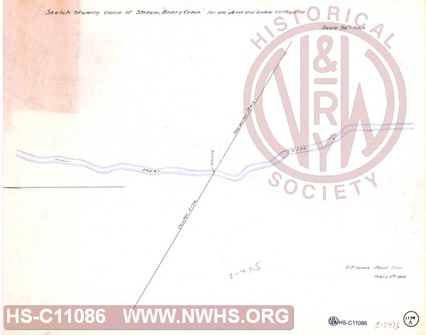 Sketch showing course of stream "Briery Creek" for 400' above and below center line