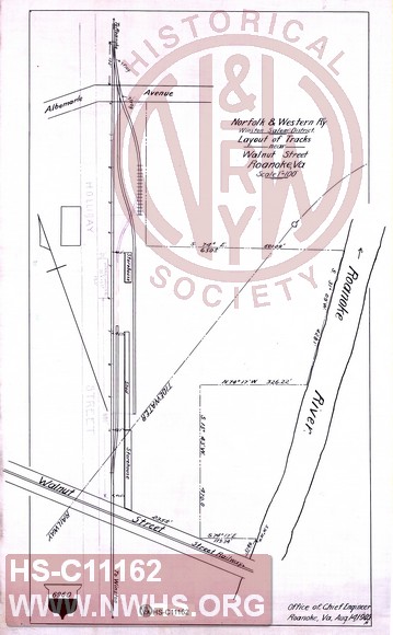N&W R'y, Winston Salem district, Layout of tracks near Walnut Street, Roanoke Va.