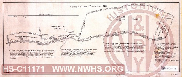 Untitled drawing showing various land leases in Lunenburg County
