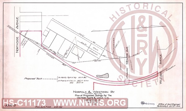 Plan of Proposed Sidings for The Victor Safe & Lock Co., Norwood OH, Cincinnati Belt Line