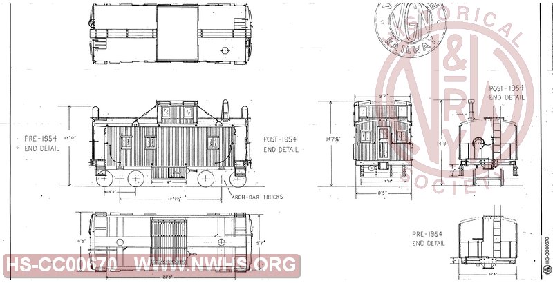 Hand sketch of VGN Class C1 caboose based on measurements taken from surviving unit at Lynchburg