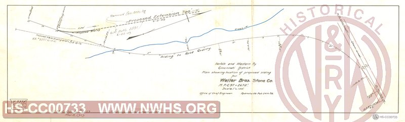 Cincinnati District Plan Showing Location of Proposed Siding for Waller Brothers Stone Co., MP C97+2672',