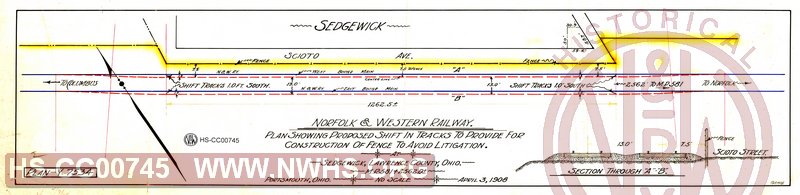 Plan Showing Proposed Shift in Tracks To Provide For Construction of Fence to Avoid Litigation at Sedgewick, Lawrence County OH, MP 581+2562'