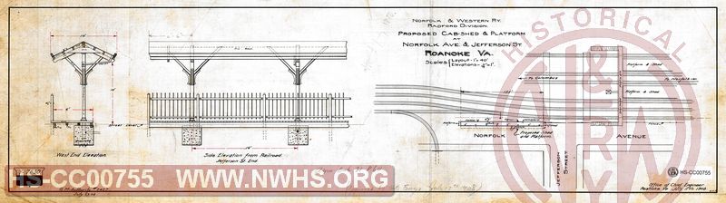 N&W Ry, Radford District, Proposed Cab Shed & Platform at Norfolk Ave & Jefferson St., Roanoke VA