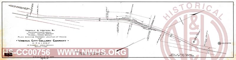 N&W Ry, Russell Creek Branch, Plan Showing Proposed Location of Tracks for Virginia City Colliery Company, MP 0+4731.7'