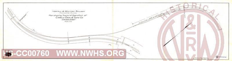 N&W Ry, Pocahontas Division, Plan Showing Tracks at Operation of Cirrus Coal & Coke Co., MP 394+3539'.