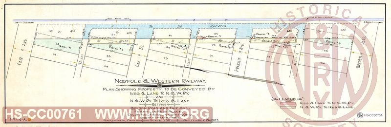 N&W Ry, Plan Showing Property to be Conveyed by Ikes & Lane to N&W Ry. and N&W Ry. to Ikes & Lane between Bryden Road and Fair Ave, Franklin Park Place, Columbus OH, MP 701+3301.5'
