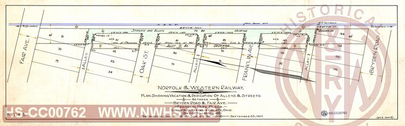 N&W Ry, Plan Showing Vacation & Dedication of Alleys & Streets, between Bryden Roand and Fair Ave, Franklin Park Place, Columbus OH, MP 701+3301.5'