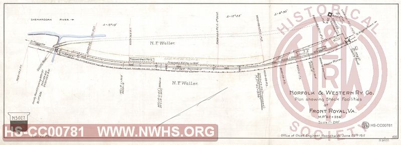 N&W Ry Co, Plan showing stock facilities at Front Royal, VA MP H62+936'