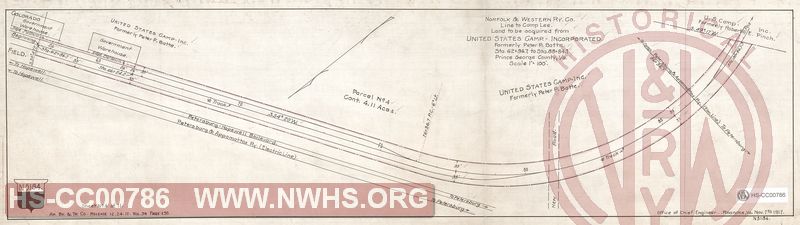 N&W Rwy Co., Line to Camp Lee, Land to be Acquired from United States Camp. Inc. (formerly Peter P. Battle)., Sta. 62+86.7 to Sta. 88+84.7, Prince George County VA