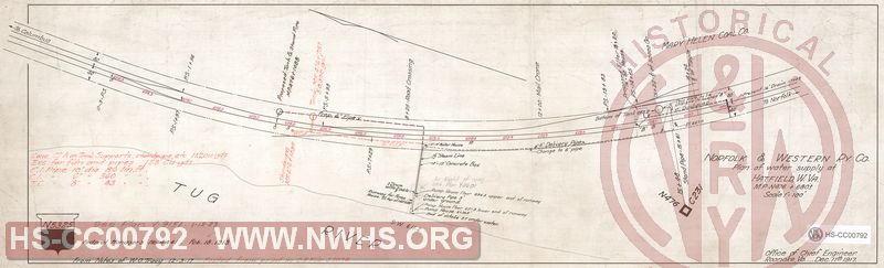 N&W Rwy, Plan of Water Supply at Hatfield WV, MP N476+680'