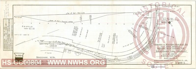 N&W Rwy, Dry Fork Branch, Proposed Track Changes For Bradshaw Coal Co., MP I10+4041.9', Bradshaw WV