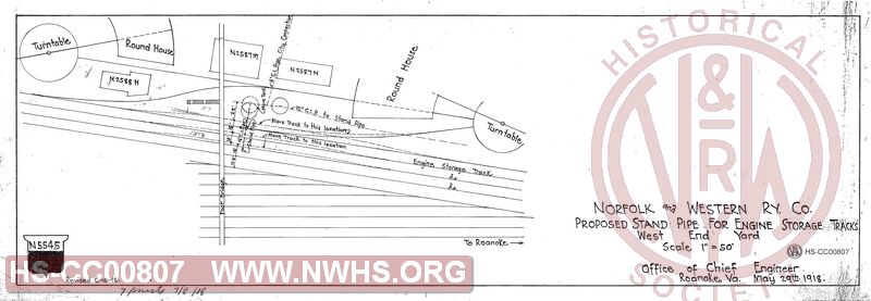 N&W Rwy., Proposed Stand Pipe for Engine Storage Track, West End Yard