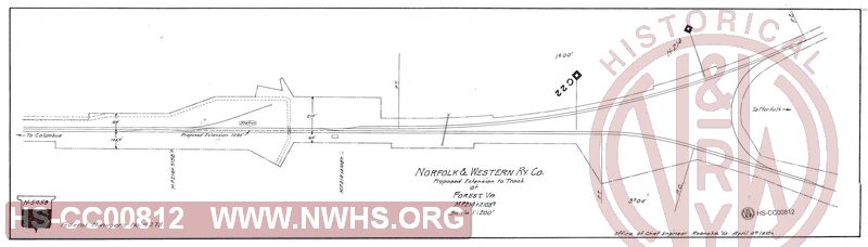 N&W Rwy, Proposed Extension to Track at Forest VA, MP 214+2108'.
