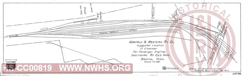N&W Rwy, Suggested Location of Crossover for Passenger Engines, Southern Rwy. Company's Yard, Bristol TN.