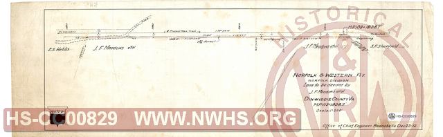 N&W Rwy Norfolk Div., Land to be Deeded by J.F. Meadows et al, Dinwiddie County VA, MP 109+1838.7