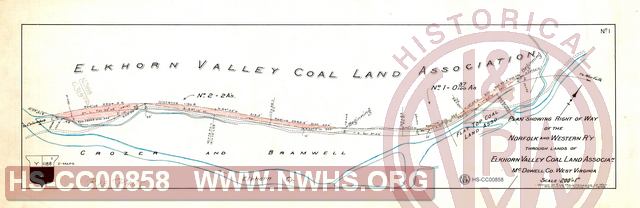 Plan Showing Right of Way of the N&W Ry through lands of Elkhorn Valley Coal Land Association, McDowell Co. WV