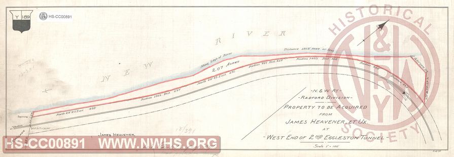 N&W Ry, Radford Division, Property to be acquired from James Heavener, Et. Ux. at West End of 2nd Eggleston Tunnel
