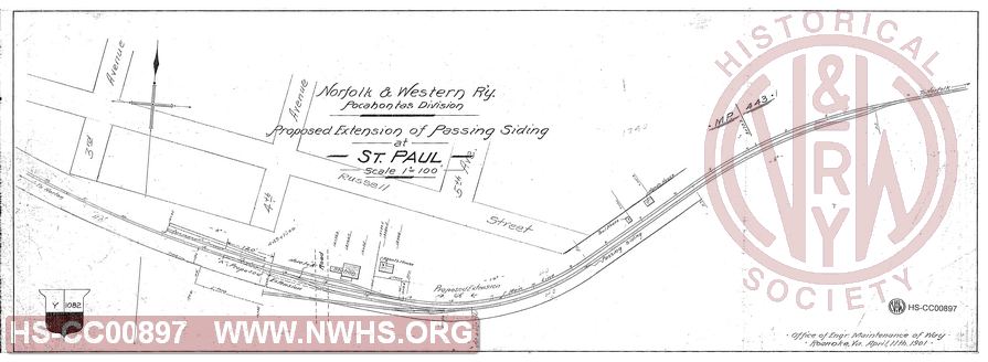 N&W R'y, Pocahontas Division, Proposed extension of passing siding at St. Paul