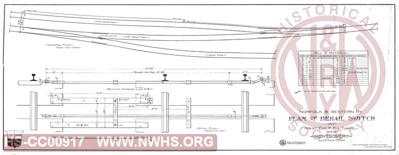 N&W Ry, Plan of derail switch at west end of Big Tunnel near Montgomery