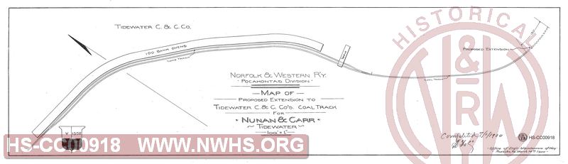 N&W R'y, Pocahontas Division, Map of proposed extension to Tidewater C&C Co's Coal track for Nunan &  Carr, Tidewater