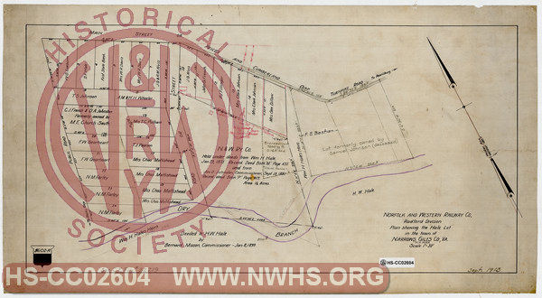 N&W Ry, Radford Division, Plan showing the "Hale Lot" in the town of Narrows, Giles Co., Va. MP 333.8