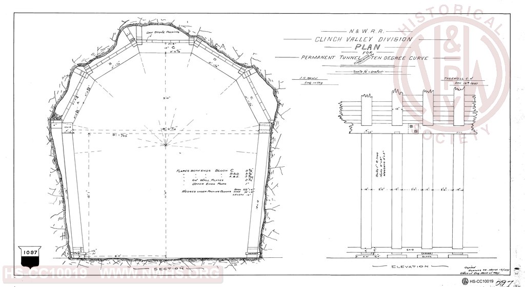 Plan for Permanent Tunnel Timbering on Ten Degree Curve, Clinch Valley Division, N&W RR