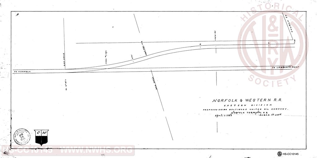 N&W RR Eastern Division, proposed siding Baltimore United Oil Company, Norfolk Terminal RR.
