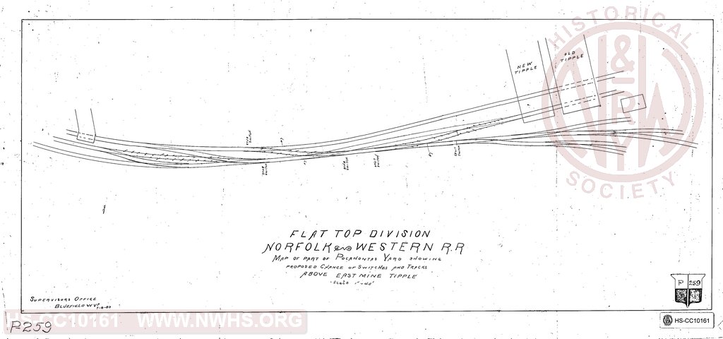 Map of part of Pocahontas Yard showing proposed change of switch and tracks above east mine tipple.
