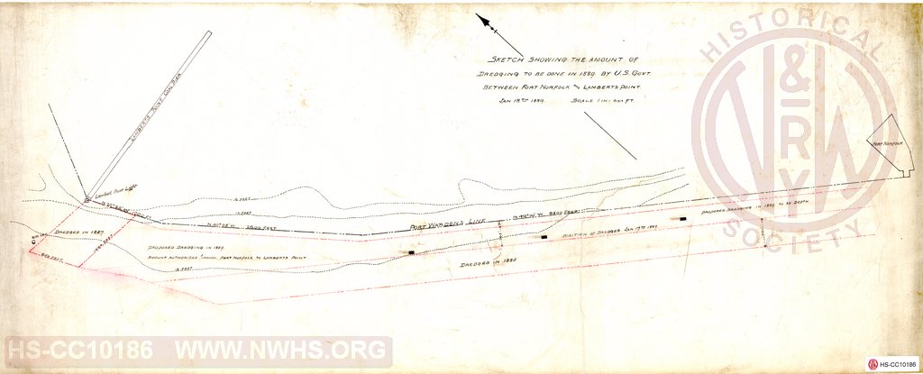 Sketch showing the amount of dredging to be done in 1889 by U.S. Govt between Fort Norfolk and Lamberts Point