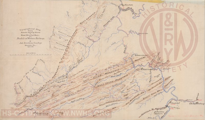 Topographical Map Showing Possible Railway Routes to Great Ohio Coal Basin from Norfolk & Western Railway