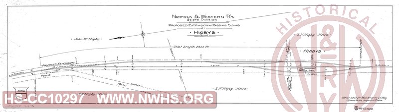 N&W Ry Scioto Division, Proposed Extension of passing Siding at Higbys