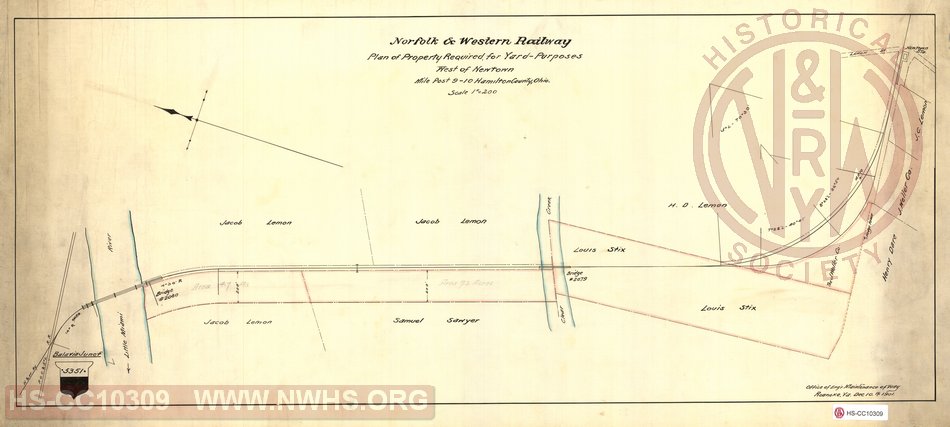 N&W RY, Plan of Property Required for Yard - Purposes, West of Newtown, Milepost 9-10, Hamilton County Ohio