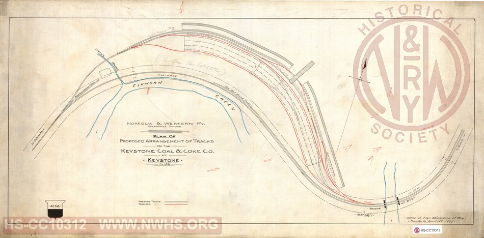 N&W RY Pocahontas Division, Plan of proposed arrangement of tracks of the Keystone Coal & Coke Co at Keystone