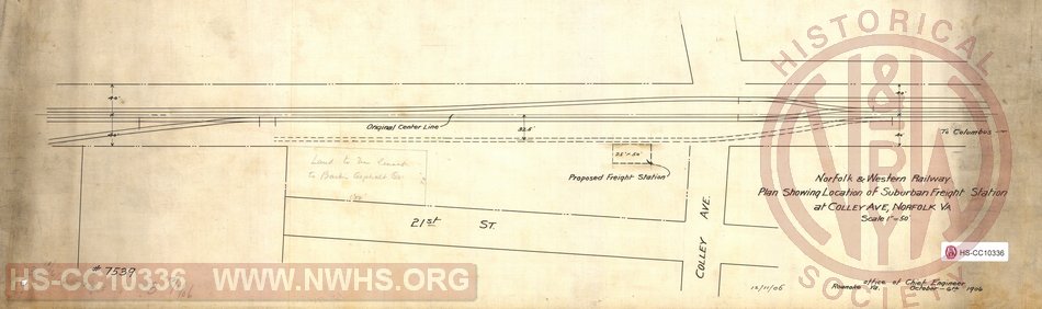 Plan showing location of Suburban Freight Station at Colley Ave, Norfolk Va
