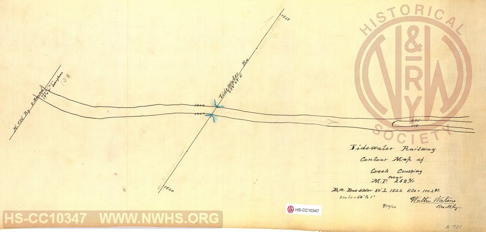 Tidewater Railway, Contour Map of Creek Crossing near MP 258.2