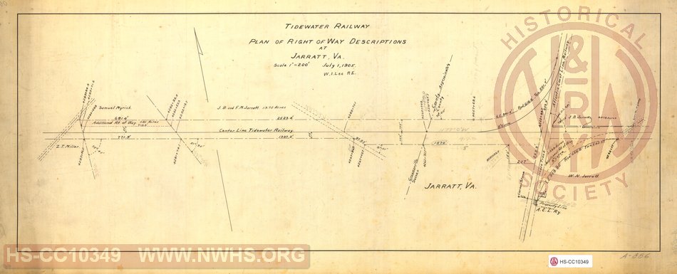 Tidewater Railway Plan of right of way descriptions at Jarratt, VA
