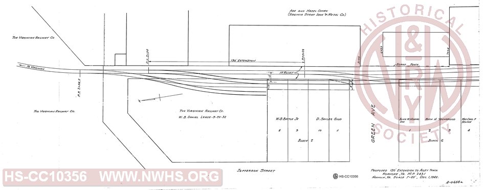 Proposed 190' extension to Alley track, Roanoke VA, MP 243.1