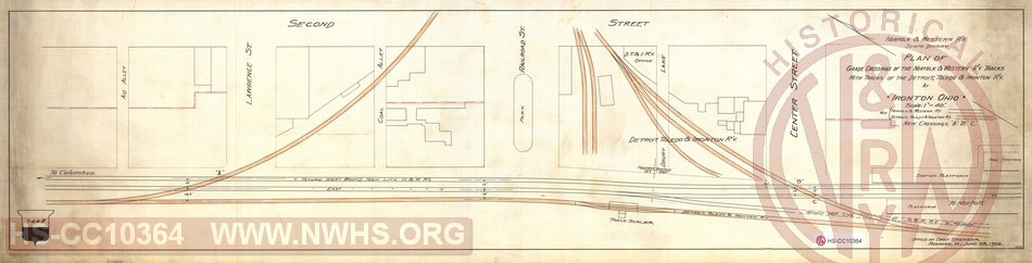 N&WRY Scioto Division Plan of grade crossings of the N&WRY tracks with tracks of the Detroit, Toledo & Ironton RY at Ironton, Oh