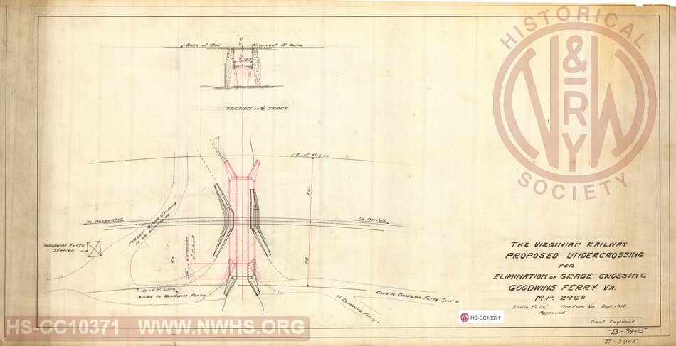 The Virginian Railway, Proposed undercrossing for elimination of grade crossing, Goodwins Ferry VA MP 296