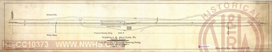 N&WRY Norfolk Division Plan showing proposed passing siding MP 105+2280