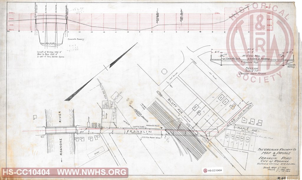The Virginian Railway Co., Map & Profile of Franklin Road, City of Roanoke