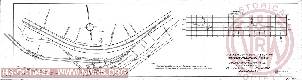 The Virginian Railway, Proposed Additional Tracks for Raleigh Wyoming Mining Co, M.P. 13.2 V&W Br