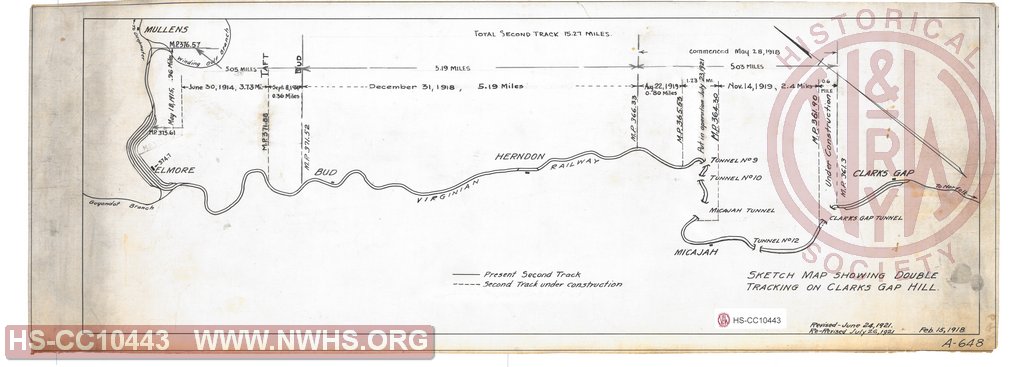 Sketch map showing double tracking on Clarks Gap Hill